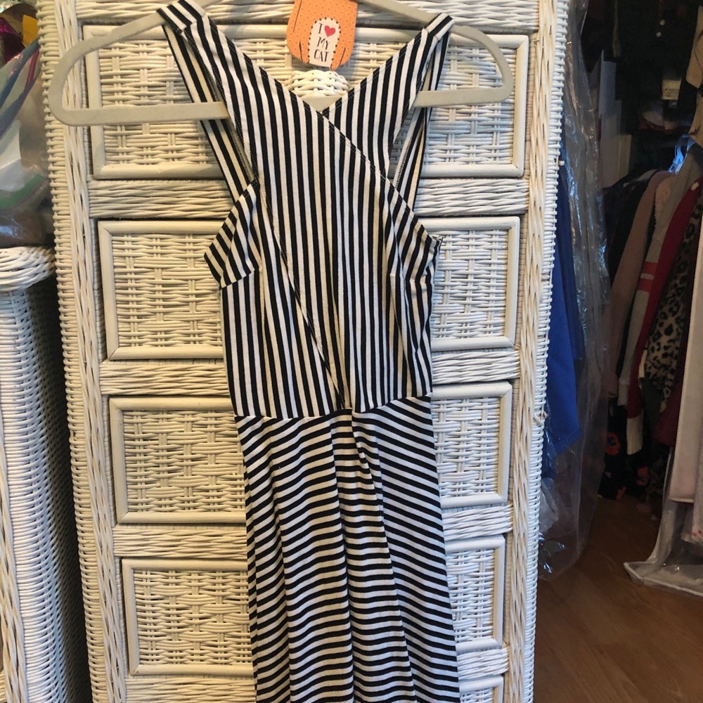 Black and white striped Skater Dress